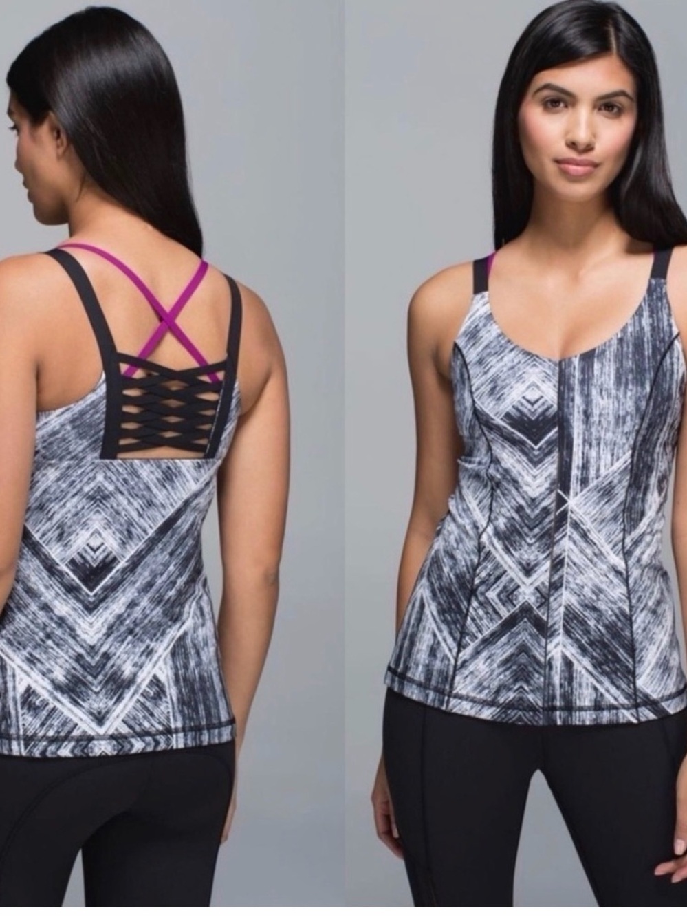 Lululemon Hot To Street Tank Top Black White Chevron Crisscross Back Sz 6